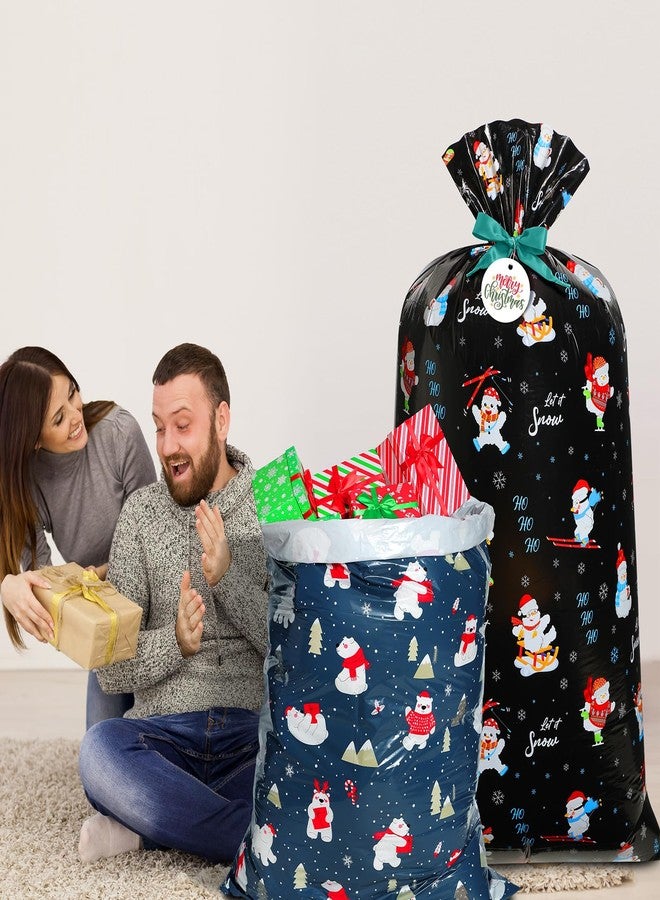 Pickmesh 2 Pcs 70" x 40" Extra Large Christmas Gift Bag Xmas Jumbo Presents Bags Giant Gift Wrapping Bags with Tags and Tie for Xmas Holiday Party Gifts (Navy Blue,Gray Blue,Snowman, Polar Bear) - Image 5